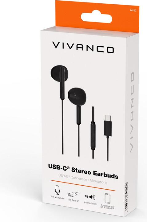 Image du produit Vivanco Casque stéréo USB-C Capsule In-Ear, noir, filaire, télécommande incluse (Filaire)