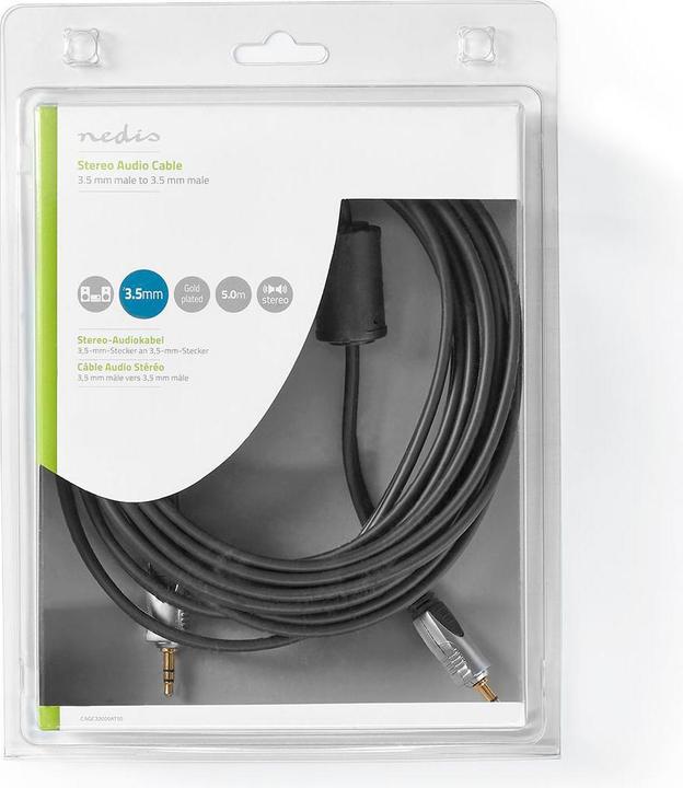 Actual product image Nedis Stereo Audio Cable 3.5 mm Male 3.5 mm Male Gold Plated 5.00 m Round Anthracite Clamshell (5 m, 3.5mm jack (AUX))