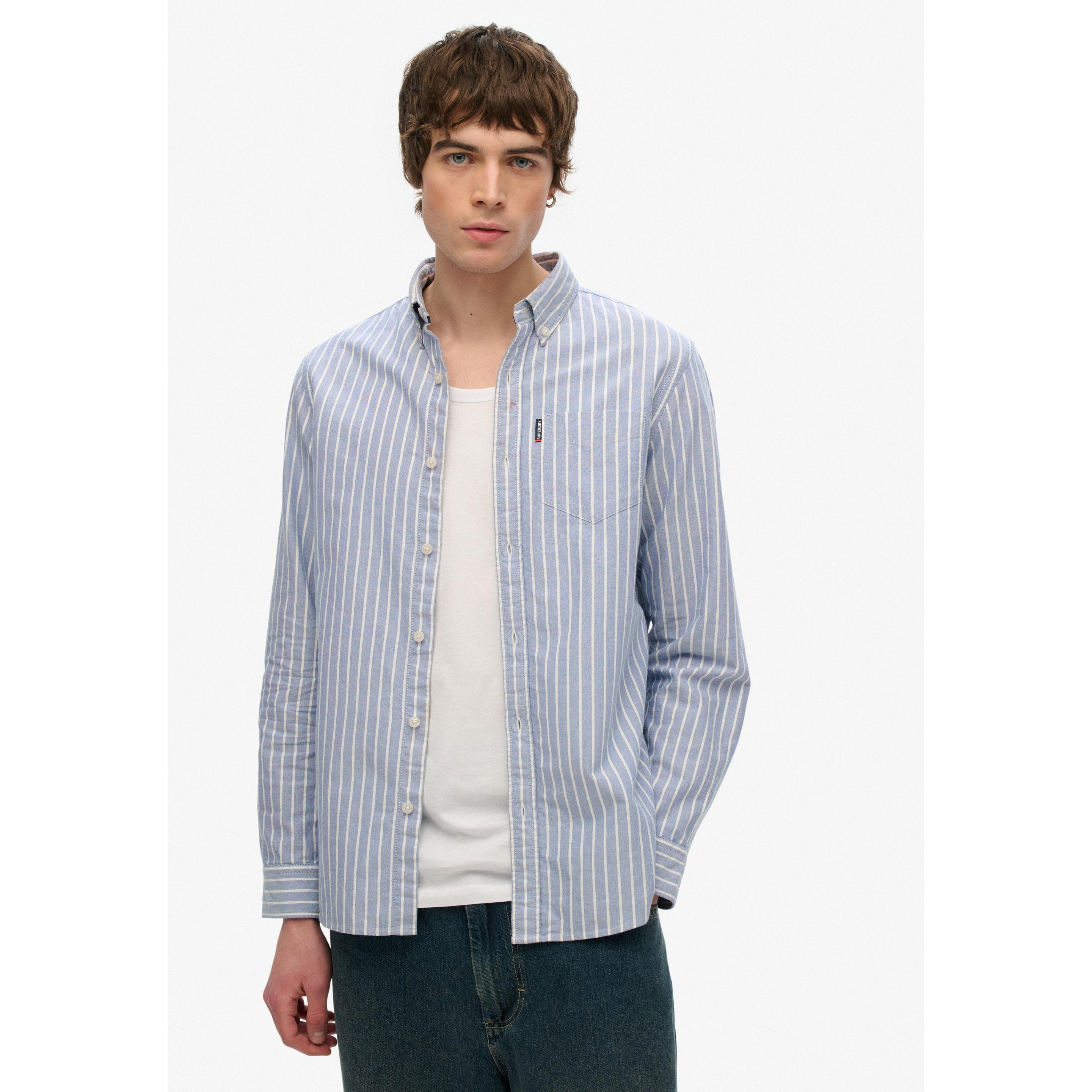 Superdry, Herren, Hemd, Langärmeliges Essentials Oxfordhemd, Blau, (L)