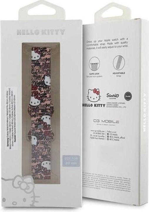 Actual product image Hello Kitty Pasek Uniwersalny HKUWMSDGPTP Silicone Tags Graffiti różowy/pink strap 20mm (20 mm, Plastic, Silicone, Stainless steel)