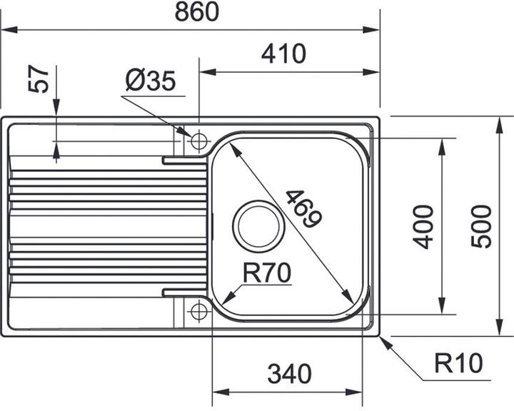 Actual product image Franke Smart Srx 611 86 (Fitted sink with draining board, 86 cm, 50 cm)
