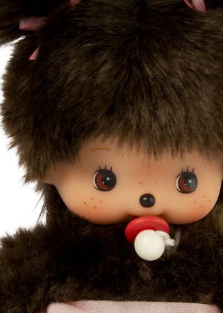 Produktbild Monchhichi Sekiguchi 235380 Original Bebichhichi Mädchen, aus braunem Plüsch, mit Windel und Zöpfen mit Schleif (20 cm)