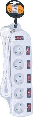 Immagine prodotto Olight Cavo di prolunga Solight, 5 prese, bianco, 6x interruttore, 2m (2 m)