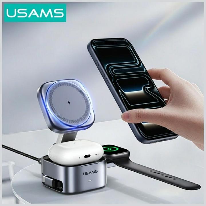 Actual product image Usams Wireless charger 3in1 CD257 Qi2 tarnish (15 W)