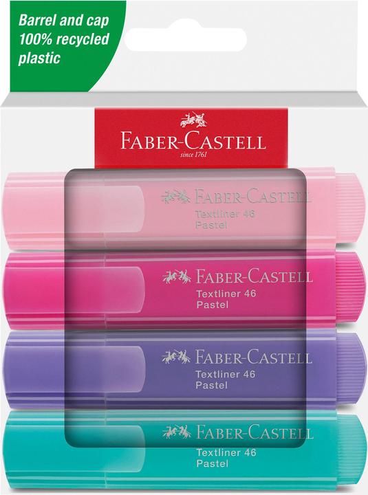 Faber-Castell Textmarker TL46 Pastell (Türkis, Rosé, Violett, Gelb, 5 mm, 4 x)