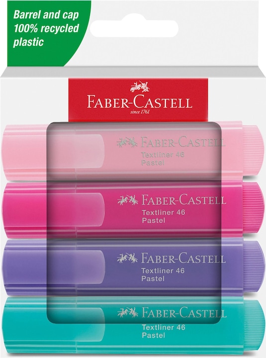 Faber-Castell Highlighter TL46 Pastel (Turquoise, Rosé, Violet, Yellow, 5 mm, 4 x)