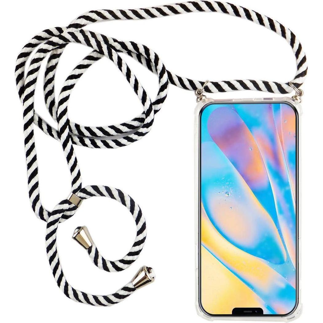 König Design Apple iPhone 12 / 12 Pro Handykette Hülle mit Band zum umhängen Kordel Schwarz, Handykette, Transparent