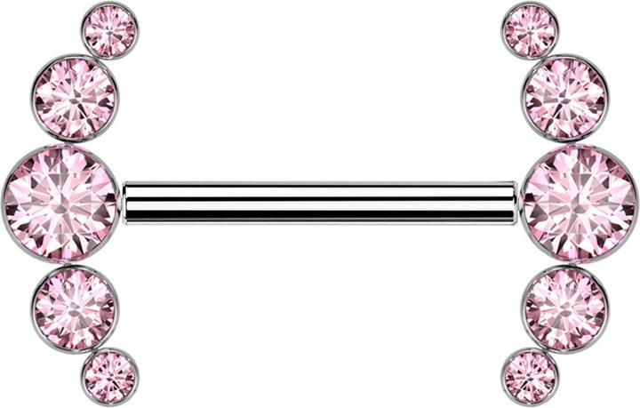Produktbild Star Piercing Threadless Barbell silber front fünf Kristalle pink (ohne Messing, Titan)