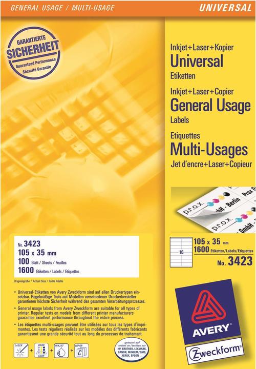 Actual product image Avery Universal labels