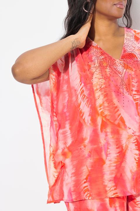 Actual product image Ulla Popken Feather Batik Print Layered Chiffon Blouse (42, 44)