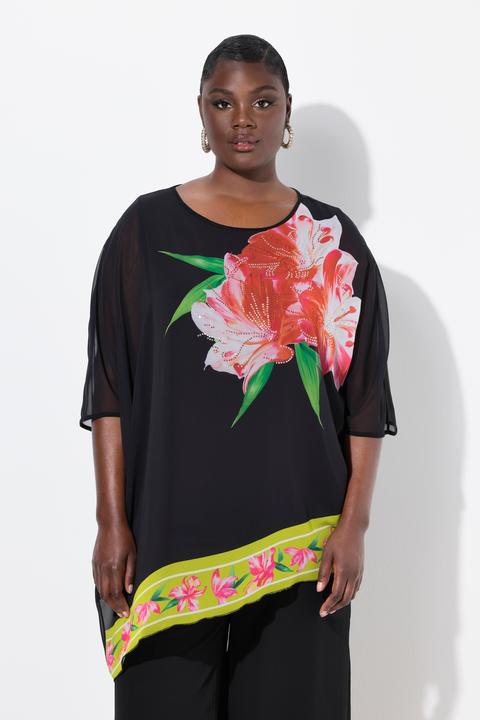 Immagine prodotto Ulla Popken Blusa di chiffon a doppio strato con fiori brillanti, scollo rotondo e maniche a 3/4 (54)