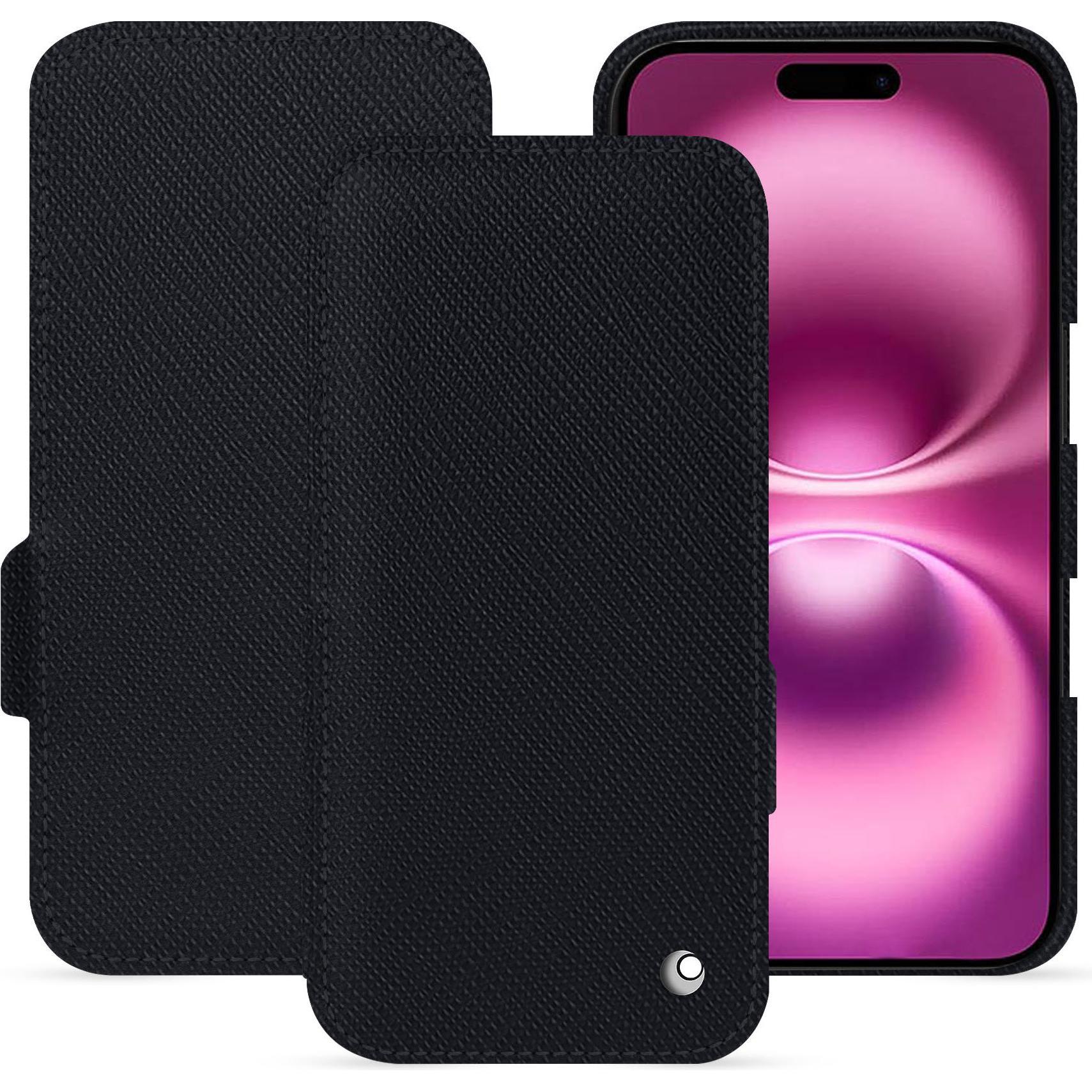 Noreve Lederschutzhülle horizontal (Apple iPhone 16 Plus), Smartphone Hülle, Schwarz