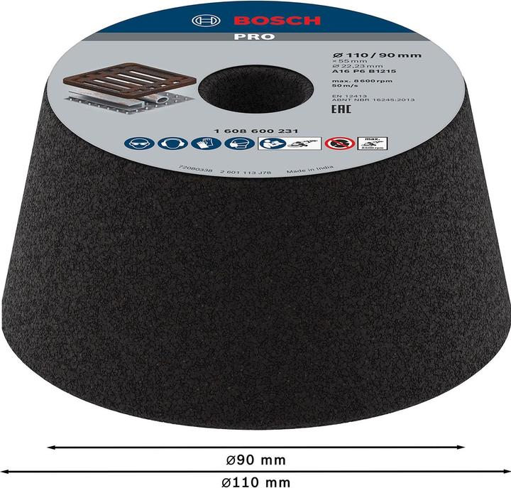 Produktbild Bosch Professional Zubehör PRO Metal Konischer Schleiftopf, 90 x 110 x 55 mm, G16 (P16)