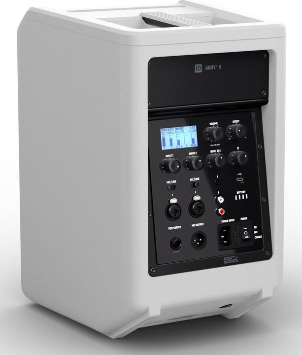 Immagine prodotto LD Systems ANNY® 8 W - Altoparlante PA Bluetooth® portatile con batteria ricaricabile e mixer, bianco puro (1x 80 W)