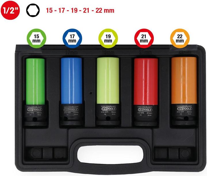 Produktbild KS Tools Stecknuss-Satz (19 mm, 22 mm, 21 mm, 17 mm, 15 mm)