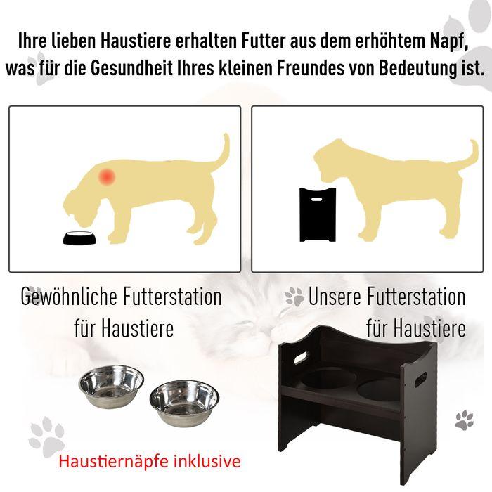 Produktbild Swisshandel24 Höhenverstellbarer Hunde Fressnapf, Futterstation, Edelstahlnapf, Katzenapf, MDF, Edelstahl, Dunkelb (2 l)