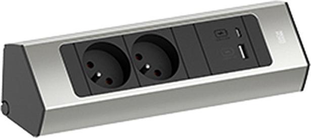Actual product image Bachmann CASIA 2 2x FR socket UTE 1x USB charger A/C (932.003) stainless steel finish, short (2 x, CEE 7/5, 2 m)