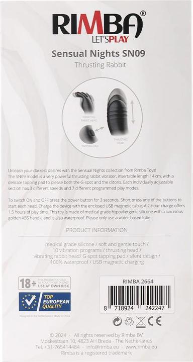 Produktbild Rimba Toys! SN09 - Thrusting Rabbit Vibrator - Schwarz
