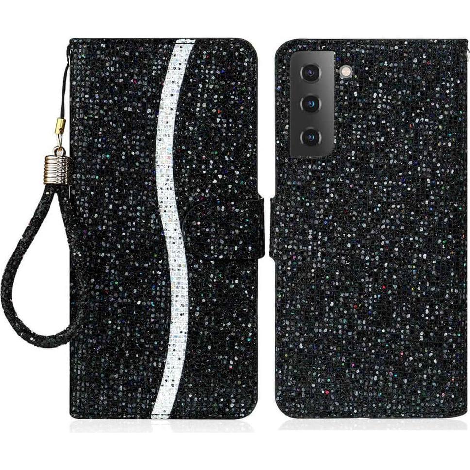 Thumbnail - Cover-Discount Galaxy S23 - Glitter Leder Etui schwarz (Samsung Galaxy S23+), Smartphone Hülle, Schwarz