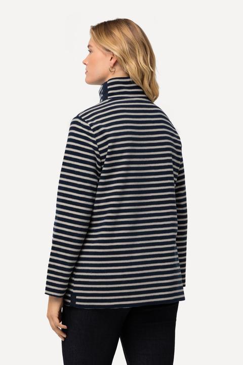 Immagine prodotto Ulla Popken Pullover di pile con righe, collo alto, maniche lunghe e materiale riciclato (46, 48)