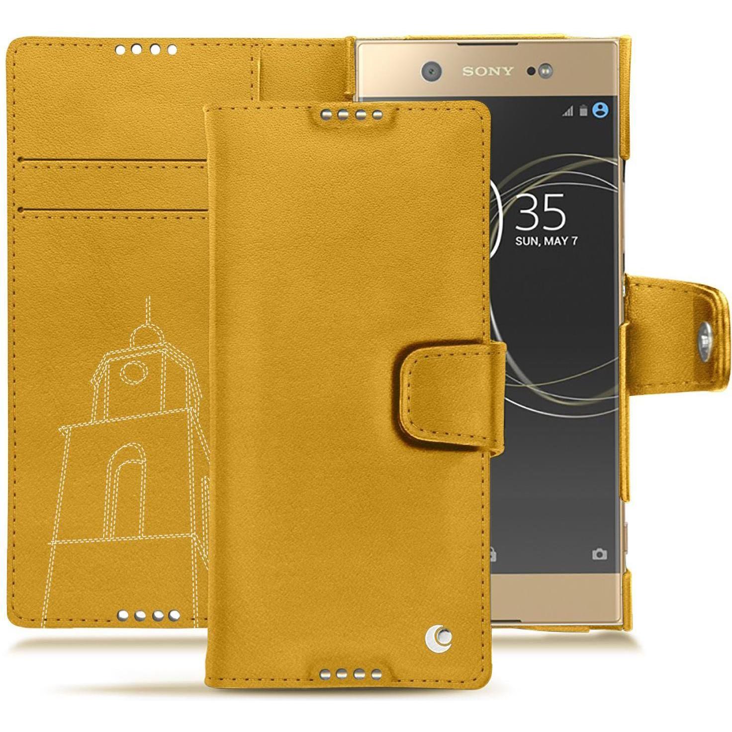 Noreve Lederschutzhülle Wallet (Sony Xperia XA1 Ultra), Smartphone Hülle, Gelb