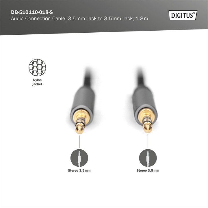 Produktbild Digitus Audio Anschlusskabel, 3,5 mm Klinke auf 3,5 mm Klinke (1.80 m)