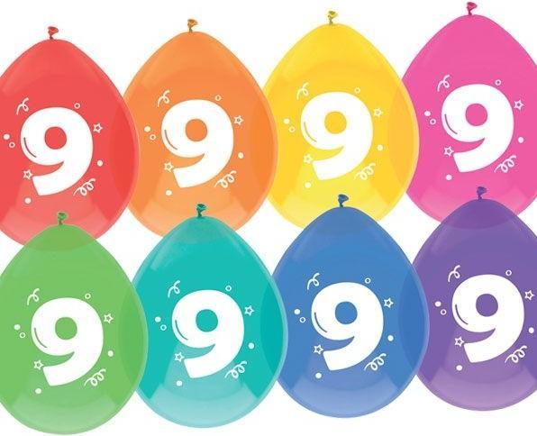 Produktbild Unique Luftballons 8er Pack Zahl 9 (8 x)