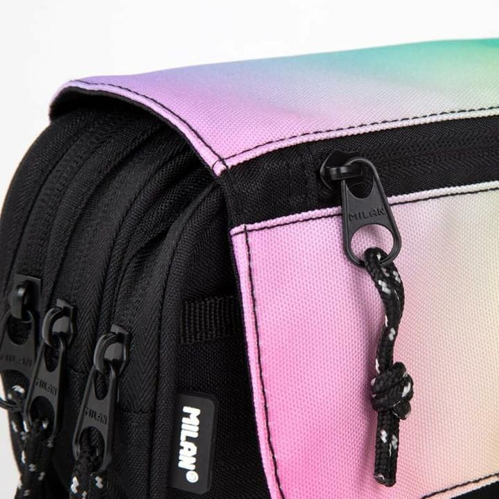 Actual product image Pencil case with 3 compartments and flap Sunset Black