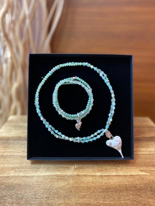 Andreani Geschenkset "Herz" aus echtem Amazonit und Cuprit