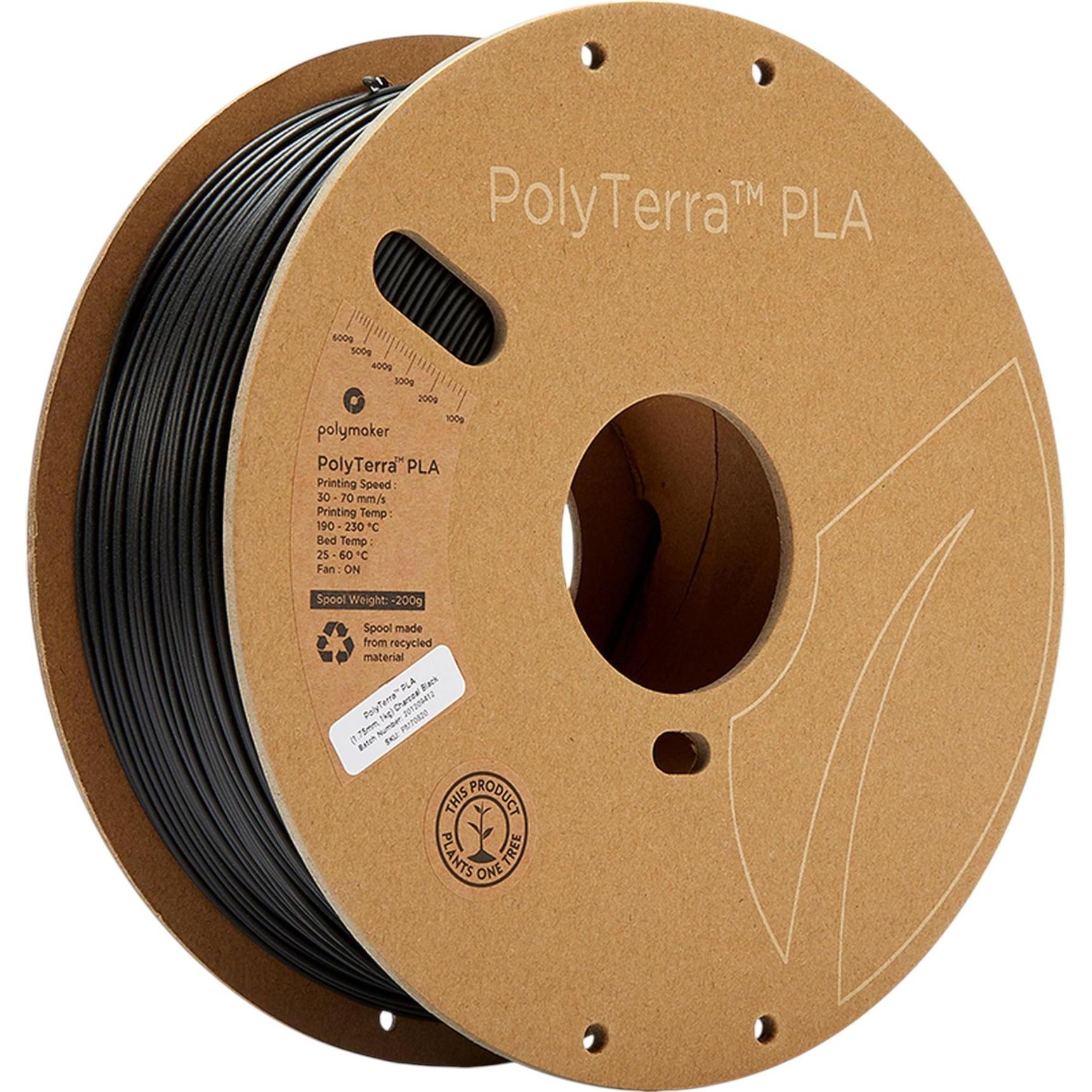 Polymaker PolyTerra (PLA, 1.75 mm, 1000 g, Nero), Filamenti stampa 3D, Nero