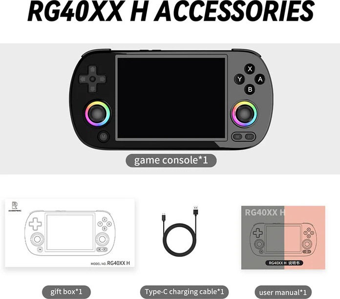 Actual product image Anbernic RG40XX H 64GB Retro Gaming Handheld Console with RGB Joystick (black) - 5000+ Compatible Games