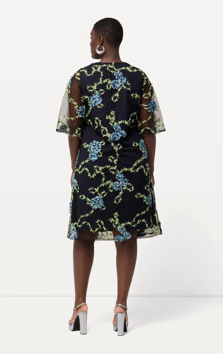 Produktbild Ulla Popken Kleid, Blütenstickerei, A-Linie, V-Ausschnitt, Halbarm (50, 52)