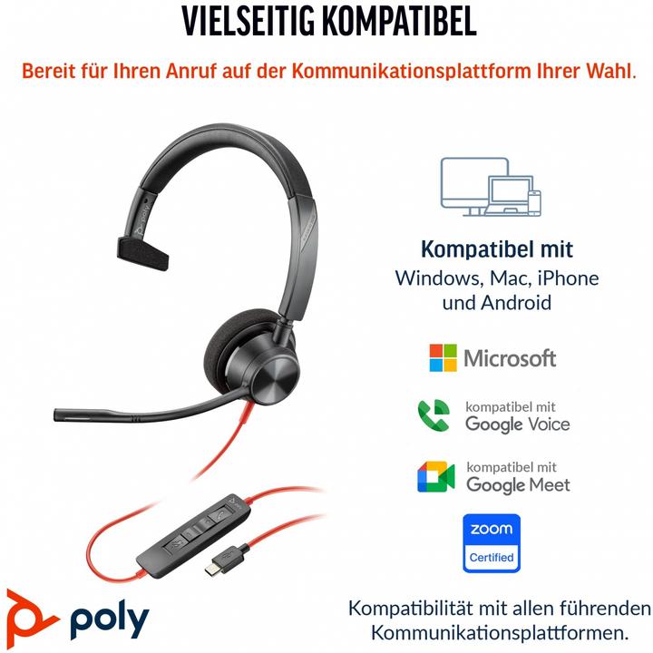 Produktbild Poly Blackwire 3310 + USB-C/A-Adapter (Kabelgebunden, USB-C, Microsoft Teams)