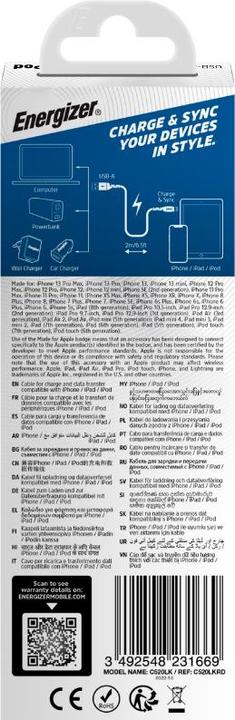 Actual product image Energizer Metal / braided nylon cable - Lightning - 2m, red (2 m, USB 3.2 Gen 1)