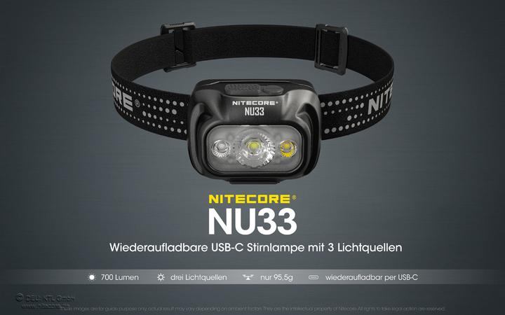 Produktbild Nitecore NU33 Stirnlampe, wiederaufladbare USB-C Kopflampe mit 3 Lichtquellen, 700 Lumen (700 lm)