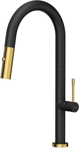 Q Company Felicity T Line SteelQ Floor-standing Kitchen Faucet in Carbon with Gold Finish (84818011)