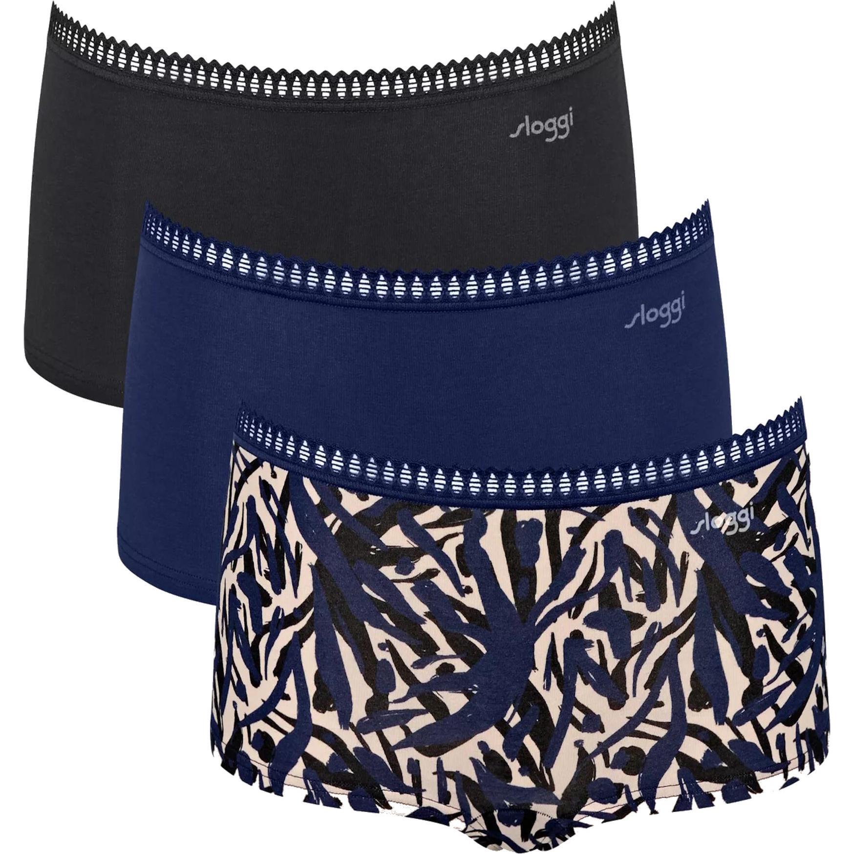 Sloggi, Damen, Unterhosen, 3er Pack GO Crush Short Slip, Blau, Schwarz, (XL, 3er Pack)