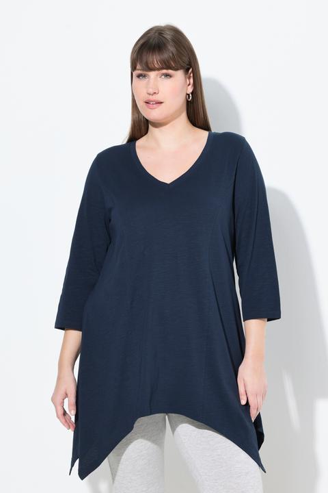 Image du produit Ulla Popken T-shirt, finition en pointe, col en V, manches 3/4, coton bio (58)