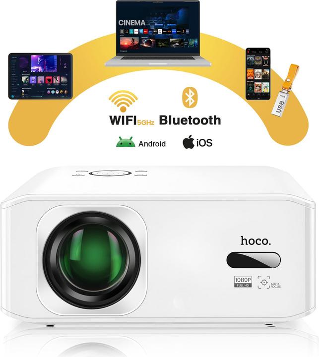 Actual product image Hoco Headphone with microphone projector with Android software Wi-Fi Bluetooth 1080P DT3 white (Full HD, 370 lm)