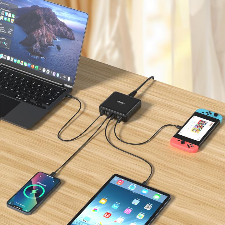 Produktbild FoneKit GaN PD 200W Power Adapter, USB-A + 5 x USB-C, black (200 W)