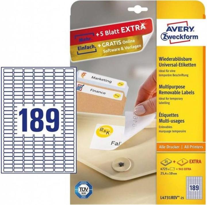 Actual product image Avery Universal labels