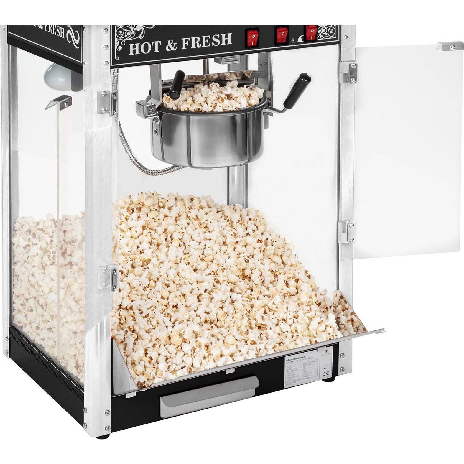 Royal Catering Retro Popcornmaschine Popcornmaker Popcornautomat 1600W 5kg h Schwarz mit Wagen, Fun Kitchen, Schwarz