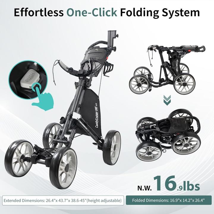 Immagine prodotto Caddytek Caddycruiser One Version 8 - One-Click Folding 4 Wheel Golf Push Cart, Zilver