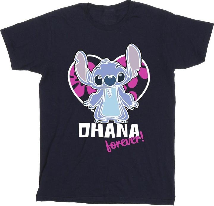 Actual product image Disney Girls Lilo And Stitch Ohana Forever Heart Cotton T-Shirt (128)