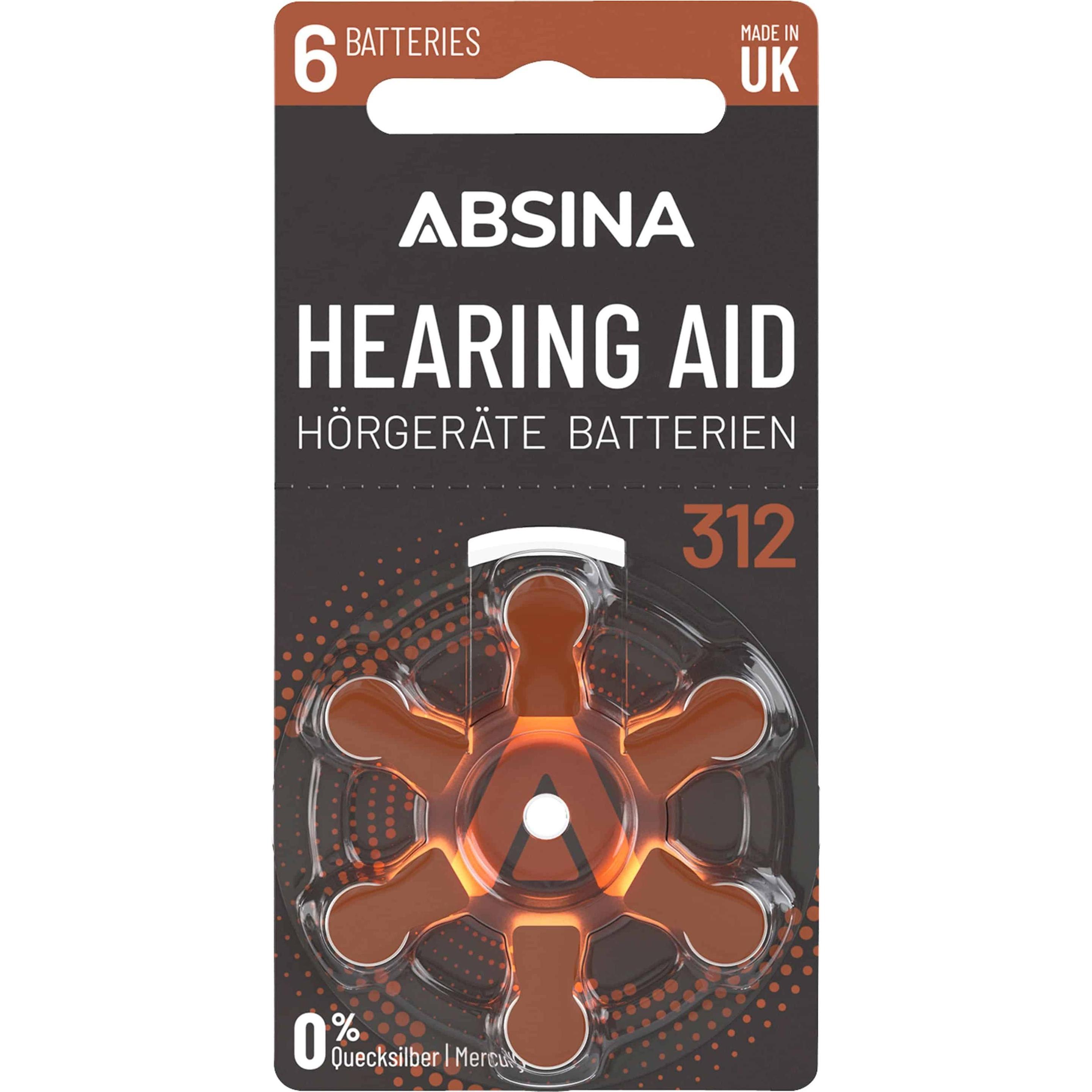 Absina PR41 Hörgerätebatterie ZA 312 Zink-Luft 1.4 V 6 St. (6 Stk.), Batterien + Akkus
