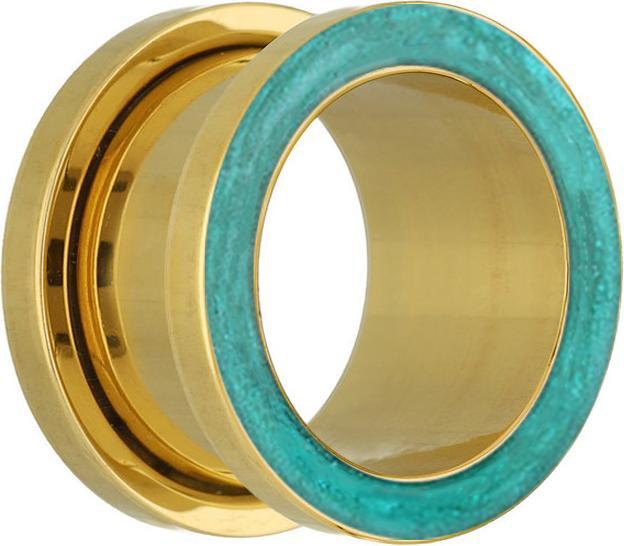 Immagine prodotto Star Piercing Flesh Tunnel vergoldet mit Epoxy türkis (senza ottone, Acciaio chirurgico 316L)