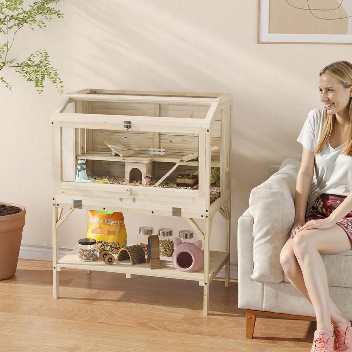 Image du produit PawHut Hamsterkäfig Tannenholz, Kunststoff Naturholz