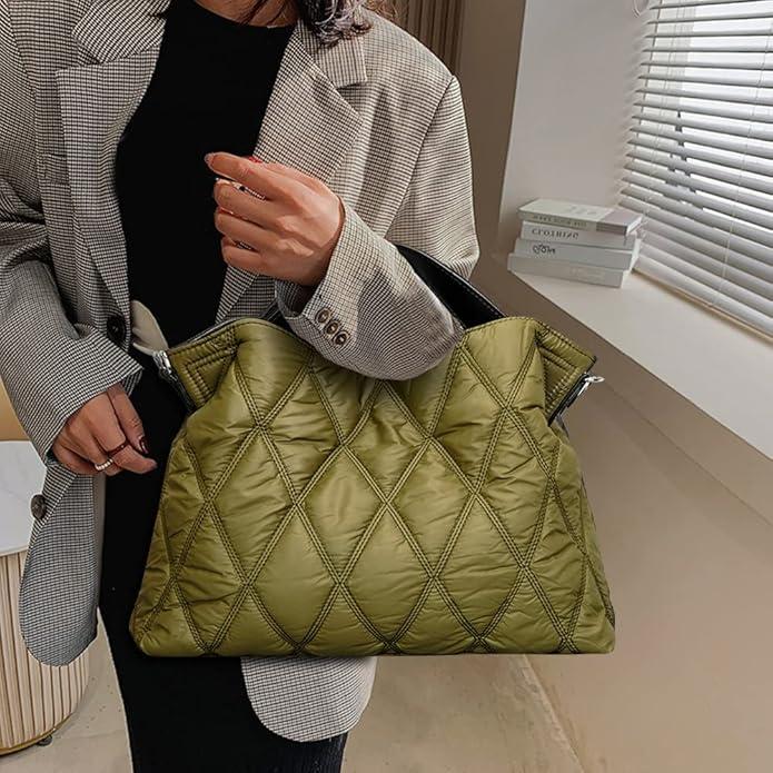 Produktbild Only-Bags.Store Trendy Puffer gesteppte Tote Bag, Rhombus Nylon Umhängetasche, weich gepolsterte Handtasche