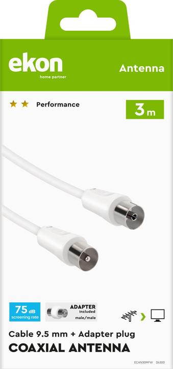 Actual product image Ekon Male / female antenna cable + adapter 75dB (Antenna cable)