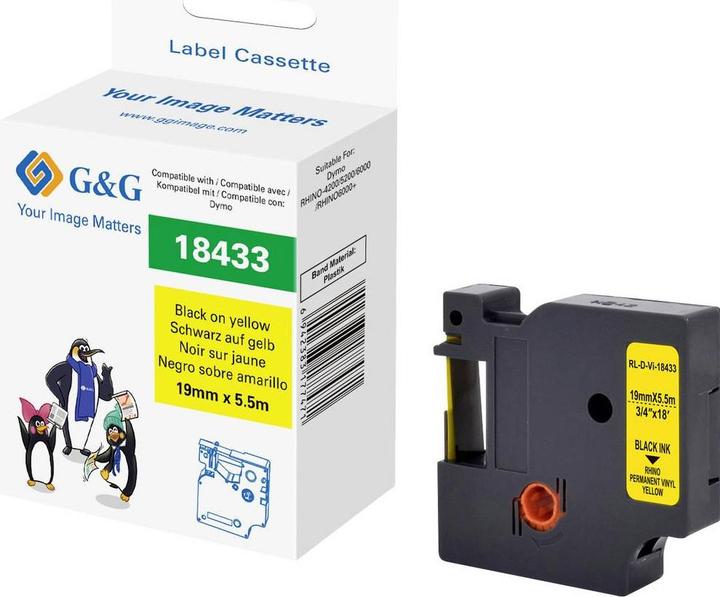 G&G Schriftband Vinyl Bandfarbe: Gelb Schriftfarbe: Schwarz 19 mm 5.5 m (1.90 cm, Gelb)
